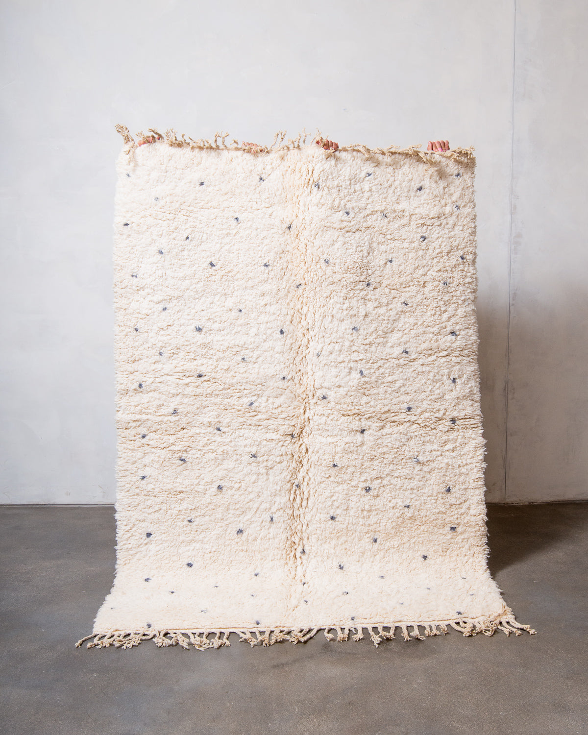 Modern, designer, handcrafted Berber rug from Morocco. Beniourain carpet with beautiful colours and patterns and fluffy wool texture.
